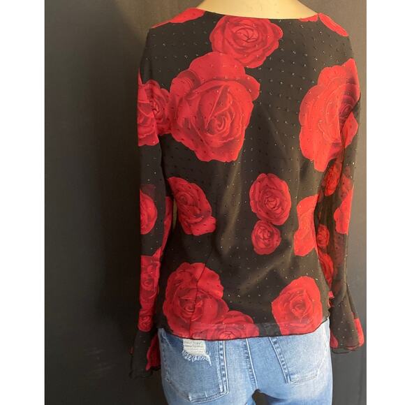 FASHION BUG Vintage 90's Y2K rose print blouse women size Medium long sleeve - Picture 5 of 9